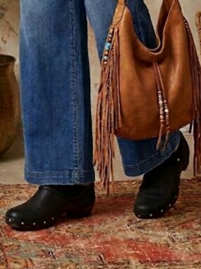 Merrell Luxe Wrap Black Leather Studded Slip-On Clog Mules, Sz 10